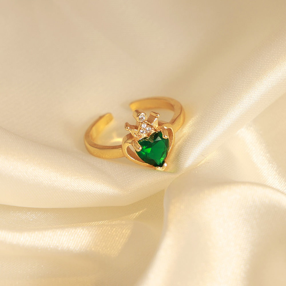 18K gold noble and atmospheric hollow love inlaid gemstone and zircon open design ring