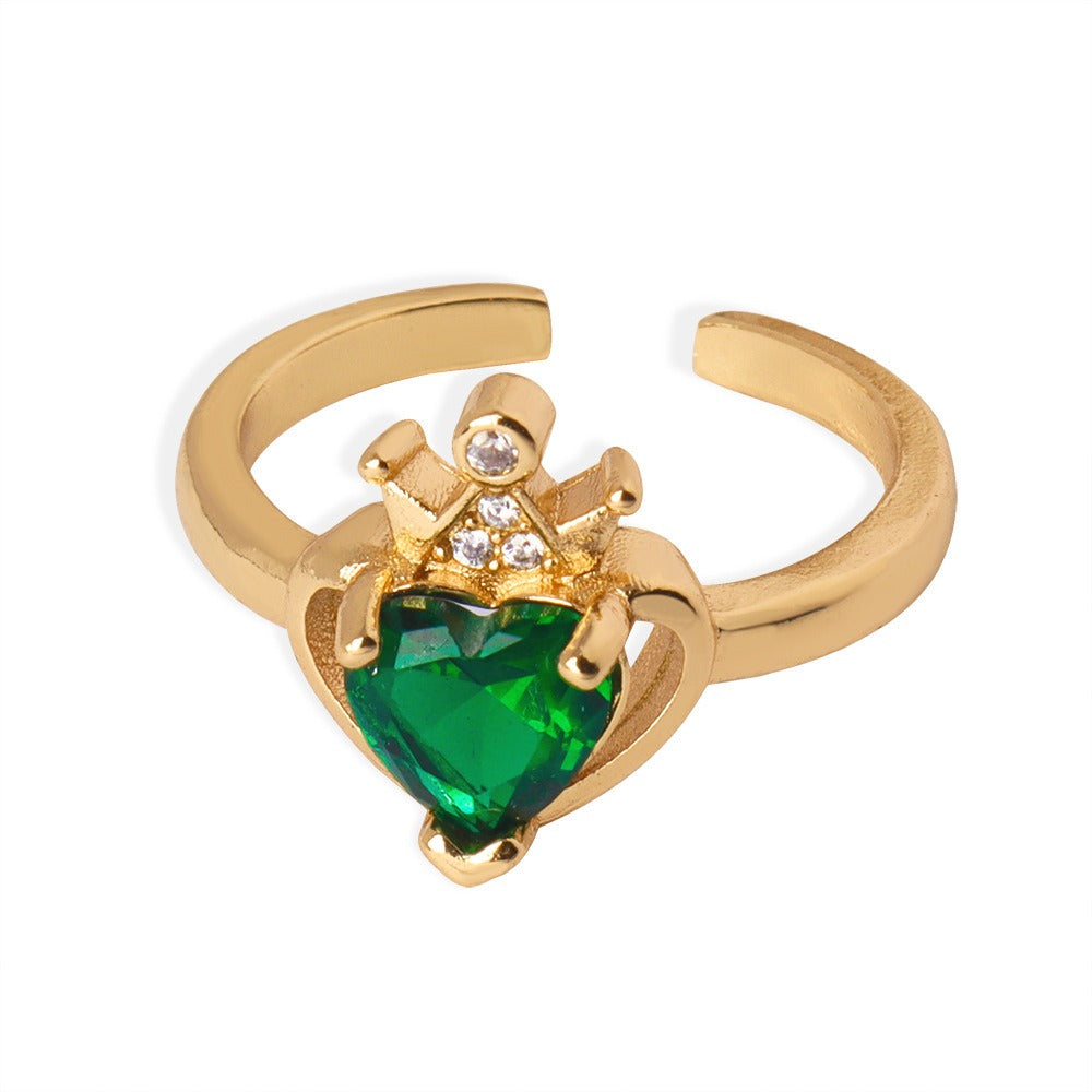 18K gold noble and atmospheric hollow love inlaid gemstone and zircon open design ring