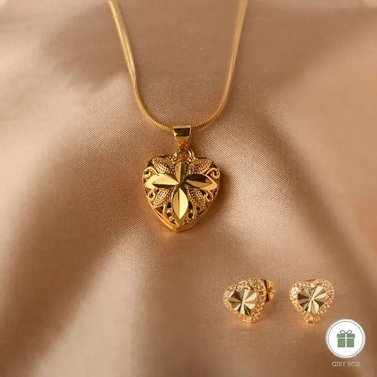 18K Golden Plated 2pcs Heart Jewelry Set Necklace Earrings Fashionable Minimalist Women s Birthday Christmas Mother's Day Valentine's Day Adjustable Gift with Gift Box 379n+328e