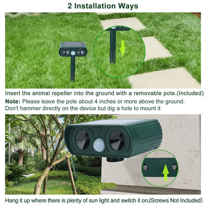 Ultrasonic Animal Repeller Solar Powered Motion Sensor Repellent IPX4 Waterproof Outdoor For Farm Garden Yard Repelling Deer Raccoon Cat Dog Rabbit Squirrel Bird