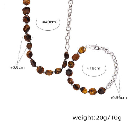 Retro fashion tiger eye stone beads with O-shaped chain design hand jewelry necklace set